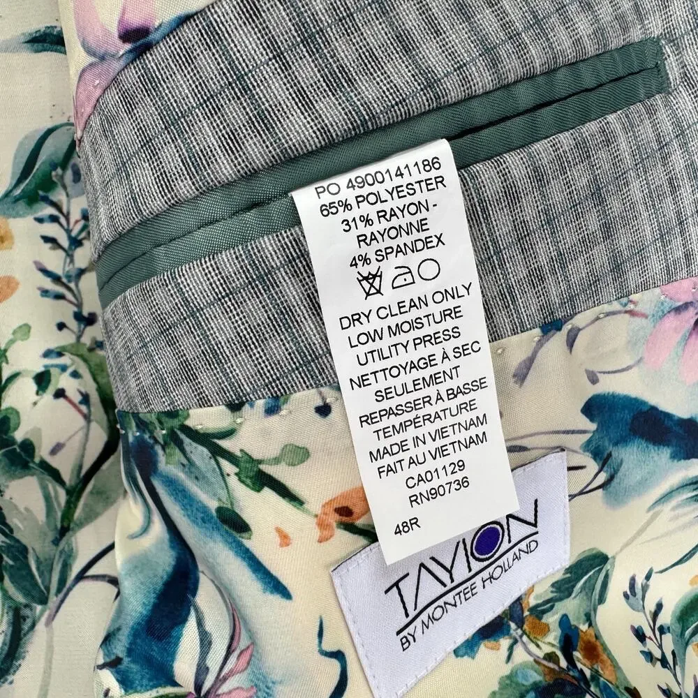 Tayion Mens Agordy Regular Fit Plaid Suit Jacket Gray Green 48R
